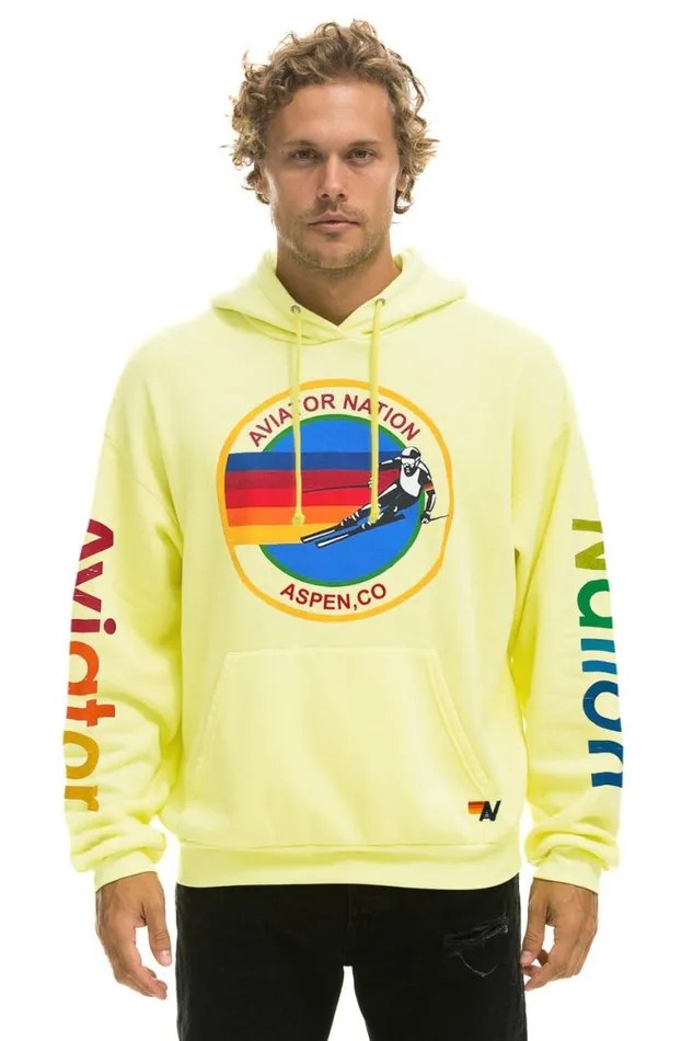 WomenMen Hoodies Aviator Nation Aspen Relaxed Pullover Hoodie 8211 Neon Yellow