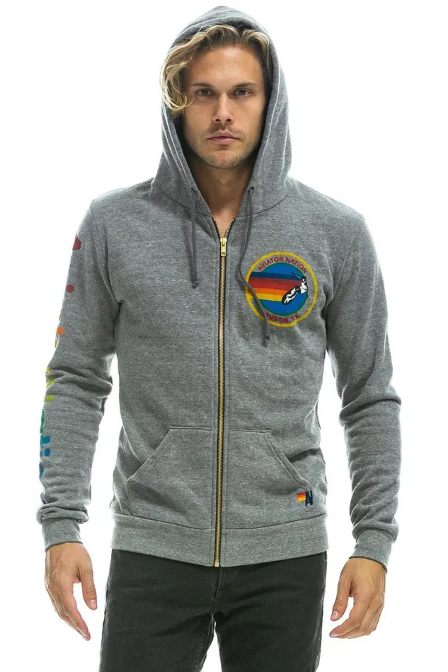 WomenMen Hoodies Aviator Nation Austin Hoodie 8211 Heather Grey