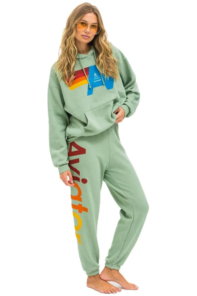 WomenMen Hoodies Aviator Nation Logo Pullover Relaxed Hoodie 8211 Sage