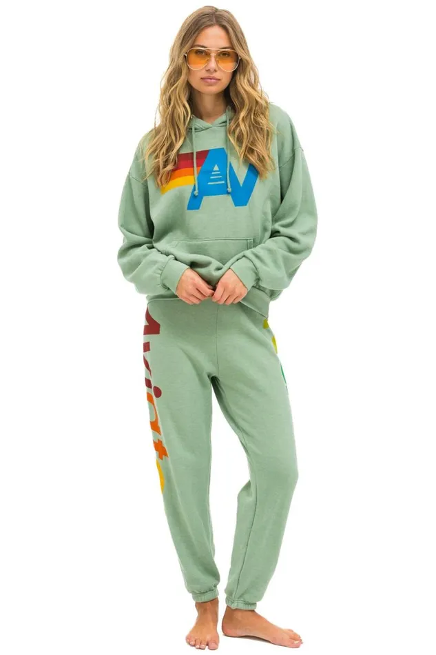 WomenMen Hoodies Aviator Nation Logo Pullover Relaxed Hoodie 8211 Sage