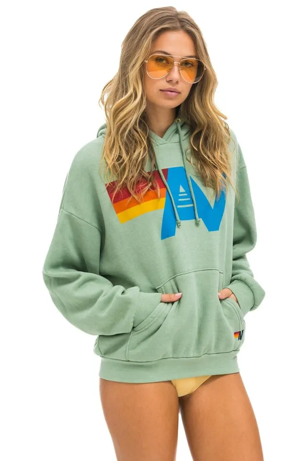 WomenMen Hoodies Aviator Nation Logo Pullover Relaxed Hoodie 8211 Sage