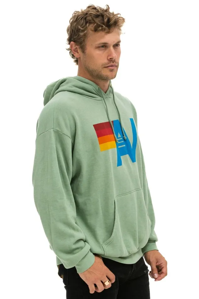 WomenMen Hoodies Aviator Nation Logo Pullover Relaxed Hoodie 8211 Sage