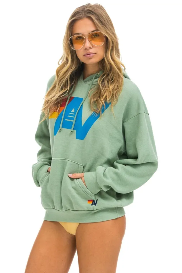 WomenMen Hoodies Aviator Nation Logo Pullover Relaxed Hoodie 8211 Sage