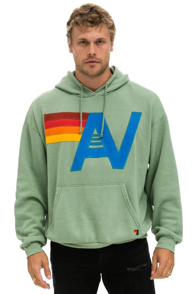 WomenMen Hoodies Aviator Nation Logo Stitch Pullover Relaxed Hoodie 8211 Sage