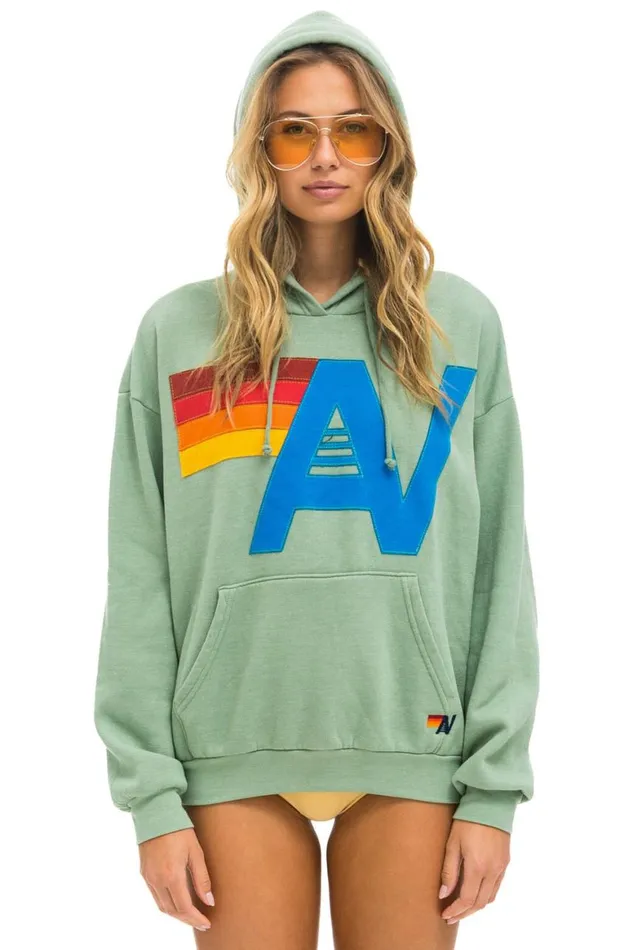 WomenMen Hoodies Aviator Nation Logo Stitch Pullover Relaxed Hoodie 8211 Sage
