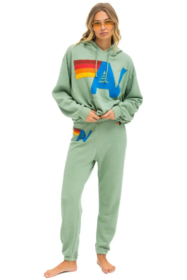 WomenMen Hoodies Aviator Nation Logo Stitch Pullover Relaxed Hoodie 8211 Sage