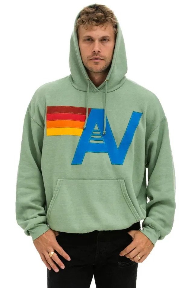 WomenMen Hoodies Aviator Nation Logo Stitch Pullover Relaxed Hoodie 8211 Sage