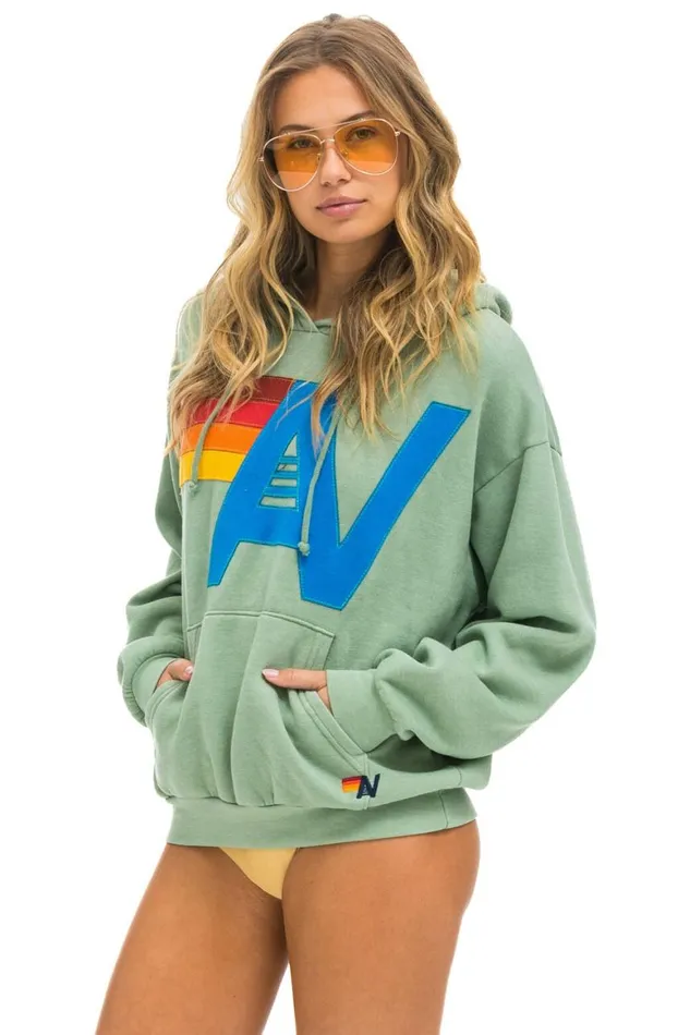 WomenMen Hoodies Aviator Nation Logo Stitch Pullover Relaxed Hoodie 8211 Sage