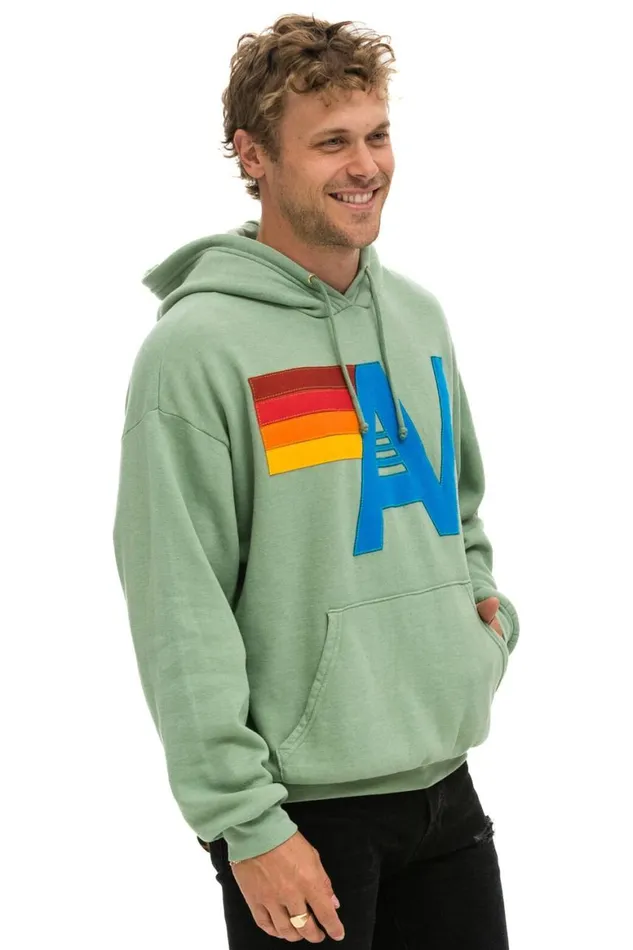 WomenMen Hoodies Aviator Nation Logo Stitch Pullover Relaxed Hoodie 8211 Sage