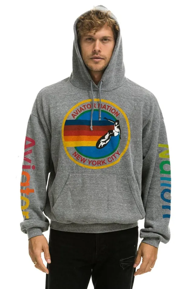 WomenMen Hoodies Aviator Nation New York City Relaxed Pullover Hoodie 8211 Heather Grey