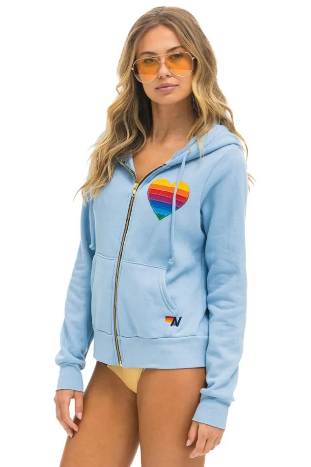 WomenMen Hoodies Aviator Nation Rainbow Heart Stitch Zip Hoodie 8211 Ice