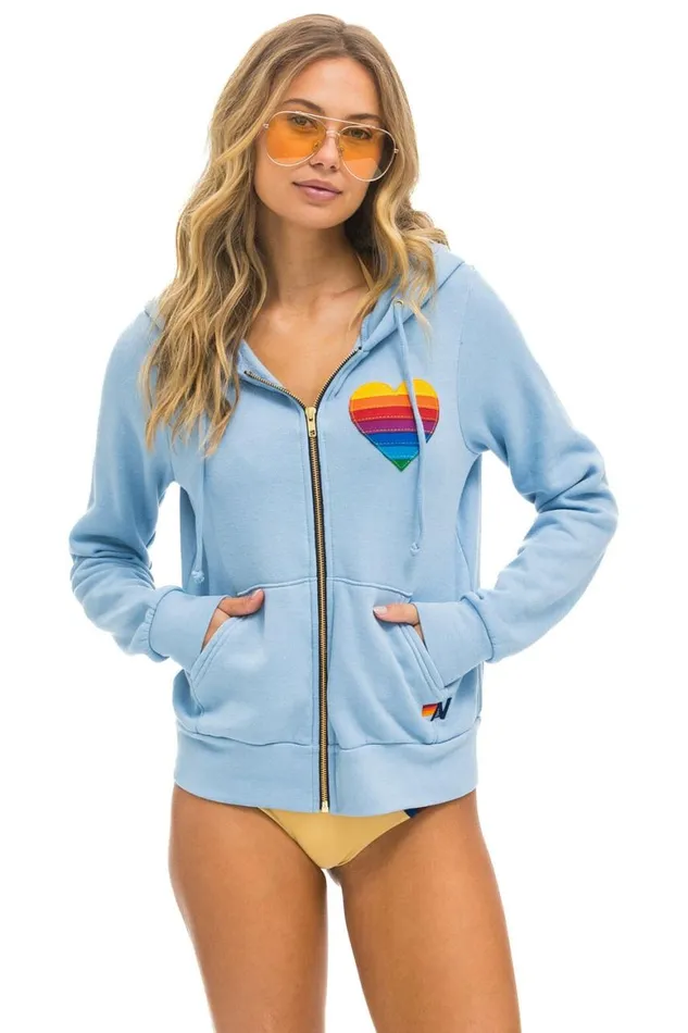 WomenMen Hoodies Aviator Nation Rainbow Heart Stitch Zip Hoodie 8211 Ice