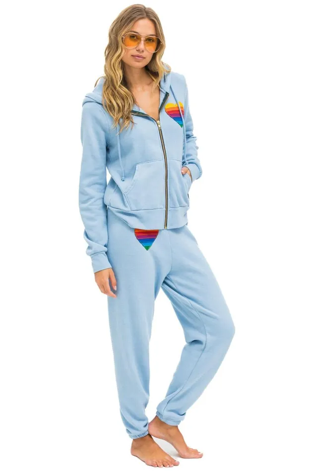 WomenMen Hoodies Aviator Nation Rainbow Heart Stitch Zip Hoodie 8211 Ice