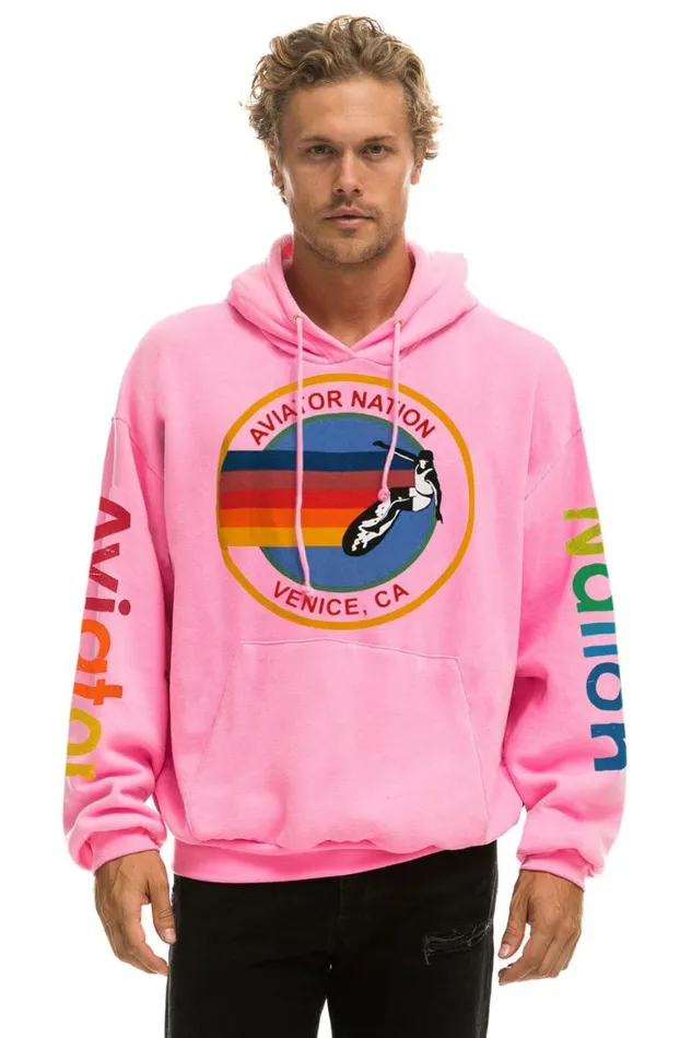 WomenMen Hoodies Aviator Nation Relaxed Pullover Hoodie 8211 Neon Pink