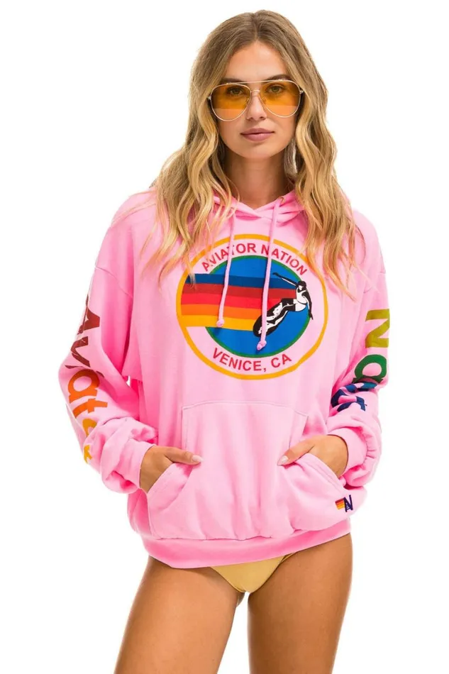 WomenMen Hoodies Aviator Nation Relaxed Pullover Hoodie 8211 Neon Pink