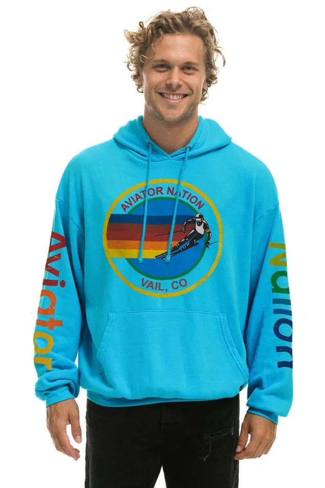 WomenMen Hoodies Aviator Nation Vail Relaxed Pullover Hoodie 8211 Neon Blue