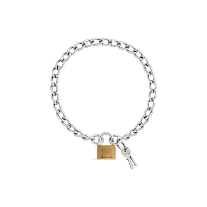 WomenMen Jewellery Balenciaga Locker Necklace In Antique Silver