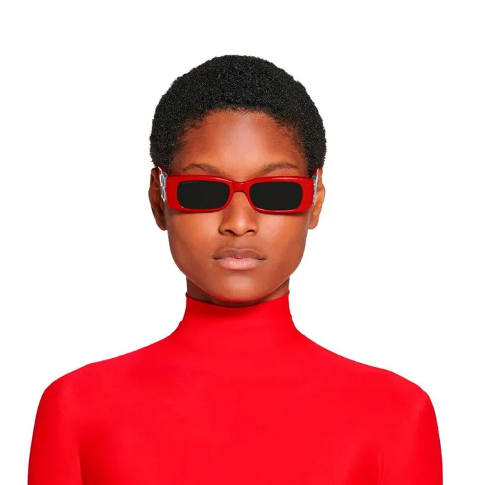 WomenMen Sunglasses Balenciaga Dynasty Rectangle Sunglasses In Red