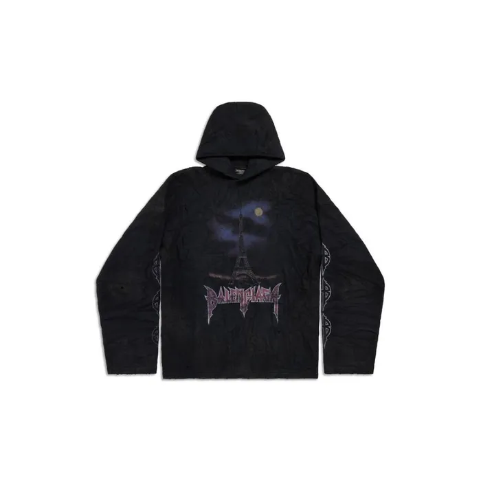 WomenMen Sweatshirts and Hoodies Balenciaga Paris Moon Crinkled Hoodie Large Fit In Black WomenMen Sweatshirts and Hoodies Balenciaga Paris Moon Crinkled Hoodie Large Fit In Black