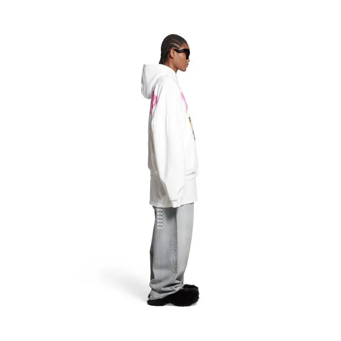 WomenMen Sweatshirts and Hoodies Balenciaga Paris Tropical Round Hoodie Oversized In Whitepink