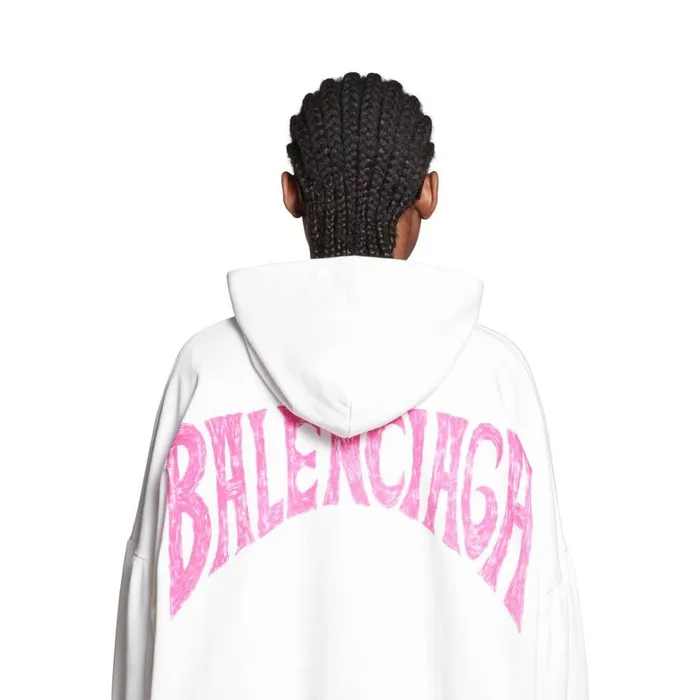 WomenMen Sweatshirts and Hoodies Balenciaga Paris Tropical Round Hoodie Oversized In Whitepink