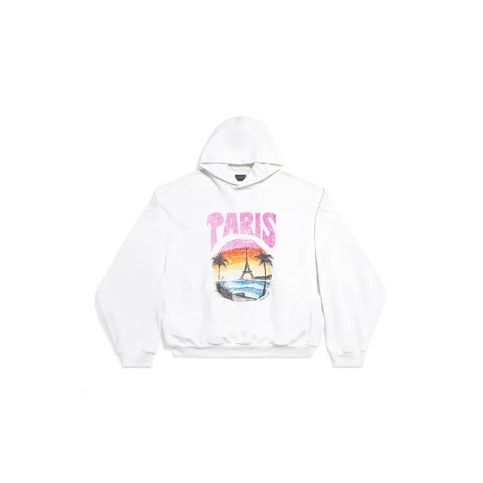 WomenMen Sweatshirts and Hoodies Balenciaga Paris Tropical Round Hoodie Oversized In Whitepink