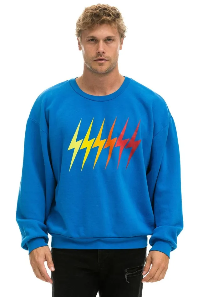 WomenMen Sweatshirts Aviator Nation Bolt Gradient Relaxed Crew Sweatshirt 8211 Ocean Rainbow