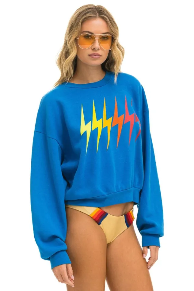 WomenMen Sweatshirts Aviator Nation Bolt Gradient Relaxed Crew Sweatshirt 8211 Ocean Rainbow