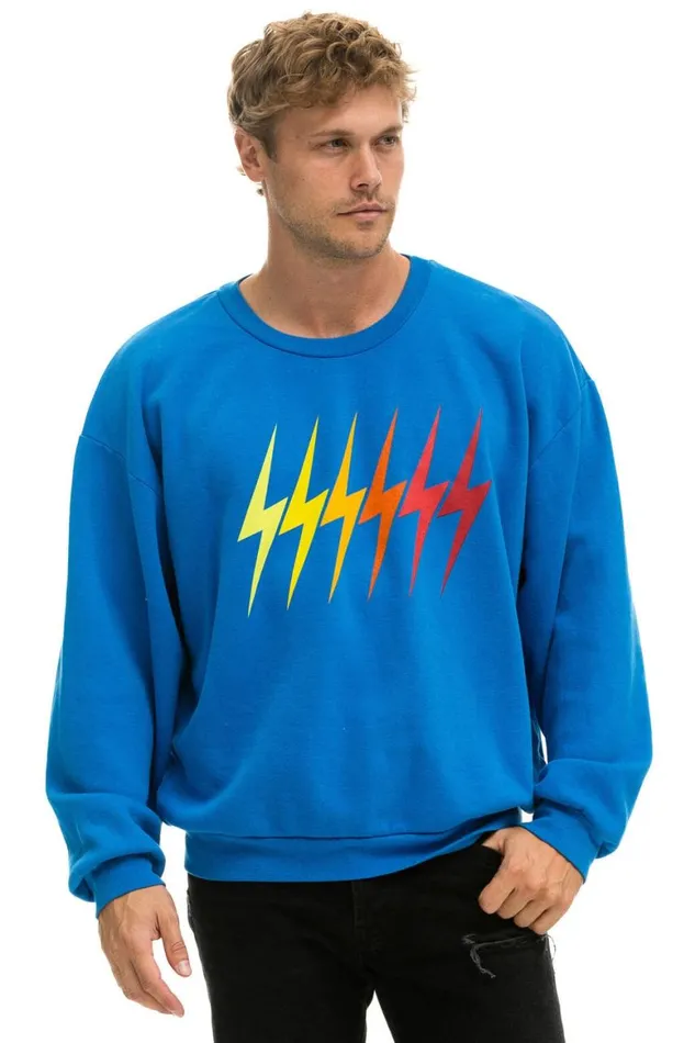 WomenMen Sweatshirts Aviator Nation Bolt Gradient Relaxed Crew Sweatshirt 8211 Ocean Rainbow