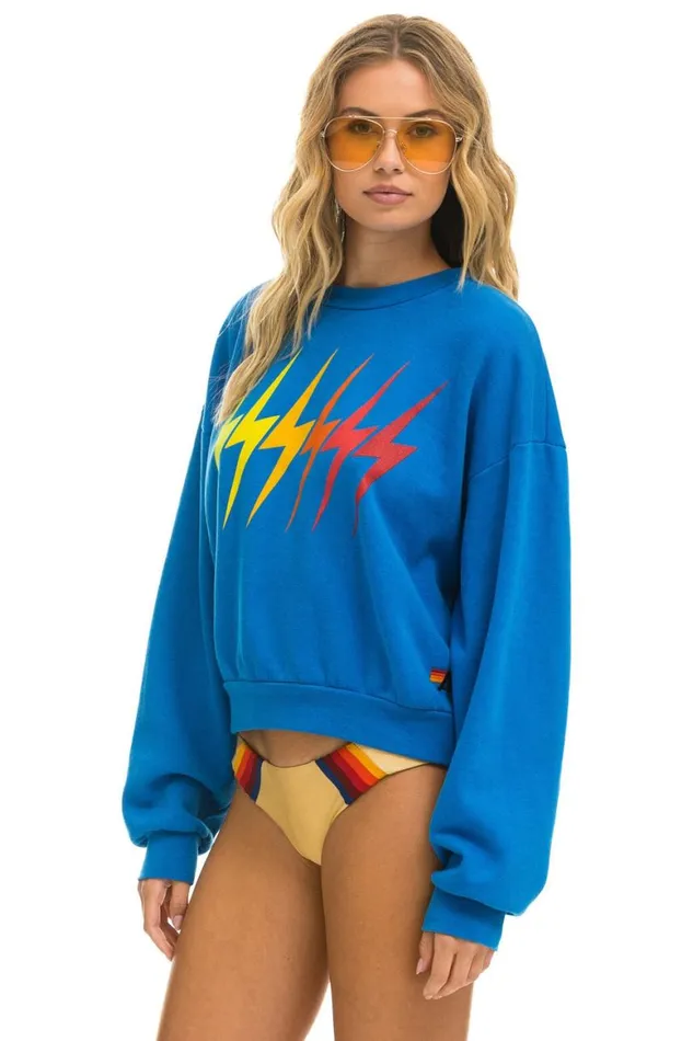 WomenMen Sweatshirts Aviator Nation Bolt Gradient Relaxed Crew Sweatshirt 8211 Ocean Rainbow