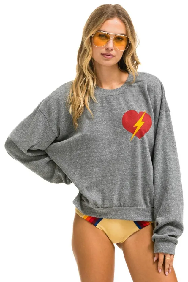 WomenMen Sweatshirts Aviator Nation Bolt Heart Relaxed Crew Sweatshirt 8211 Heather Grey WomenMen Sweatshirts Aviator Nation Bolt Heart Relaxed Crew Sweatshirt 8211 Heather Grey