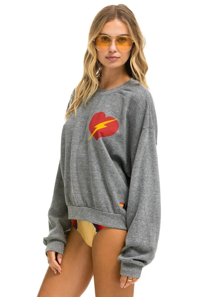 WomenMen Sweatshirts Aviator Nation Bolt Heart Relaxed Crew Sweatshirt 8211 Heather Grey