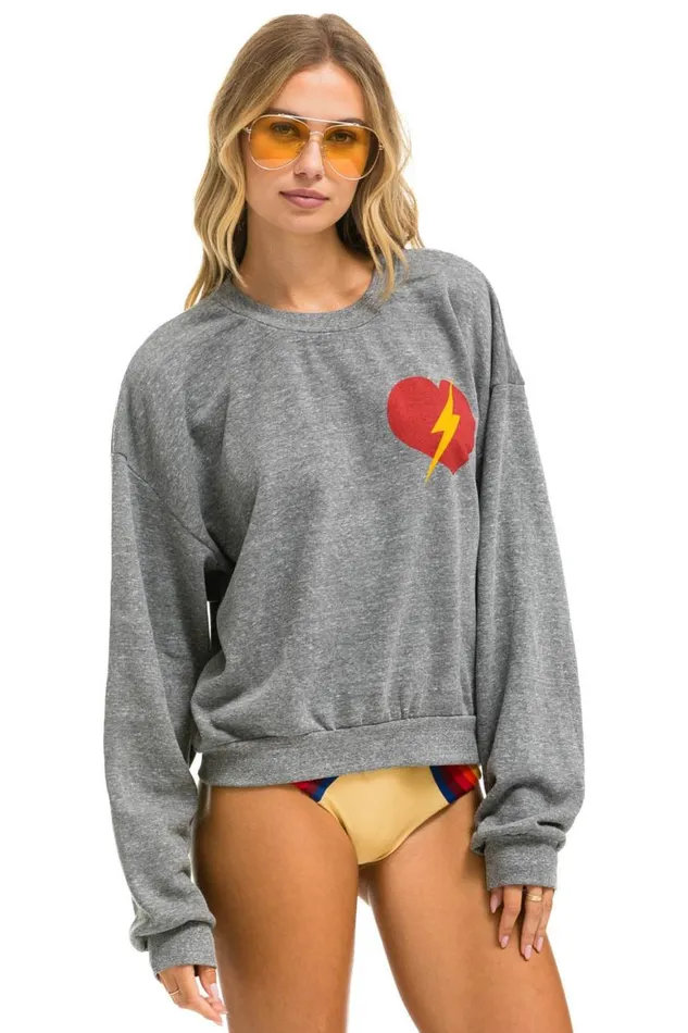 WomenMen Sweatshirts Aviator Nation Bolt Heart Relaxed Crew Sweatshirt 8211 Heather Grey