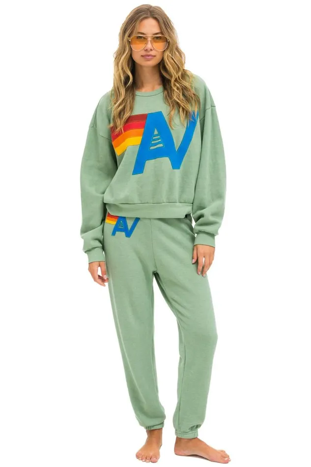 WomenMen Sweatshirts Aviator Nation Logo Stitch Relaxed Crew Sweatshirt 8211 Sage
