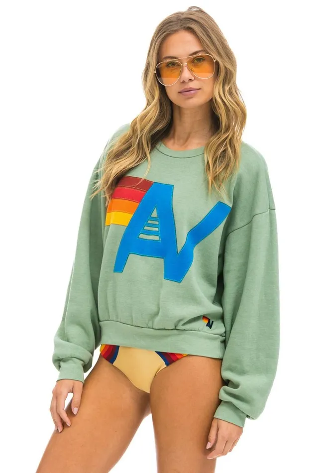 WomenMen Sweatshirts Aviator Nation Logo Stitch Relaxed Crew Sweatshirt 8211 Sage