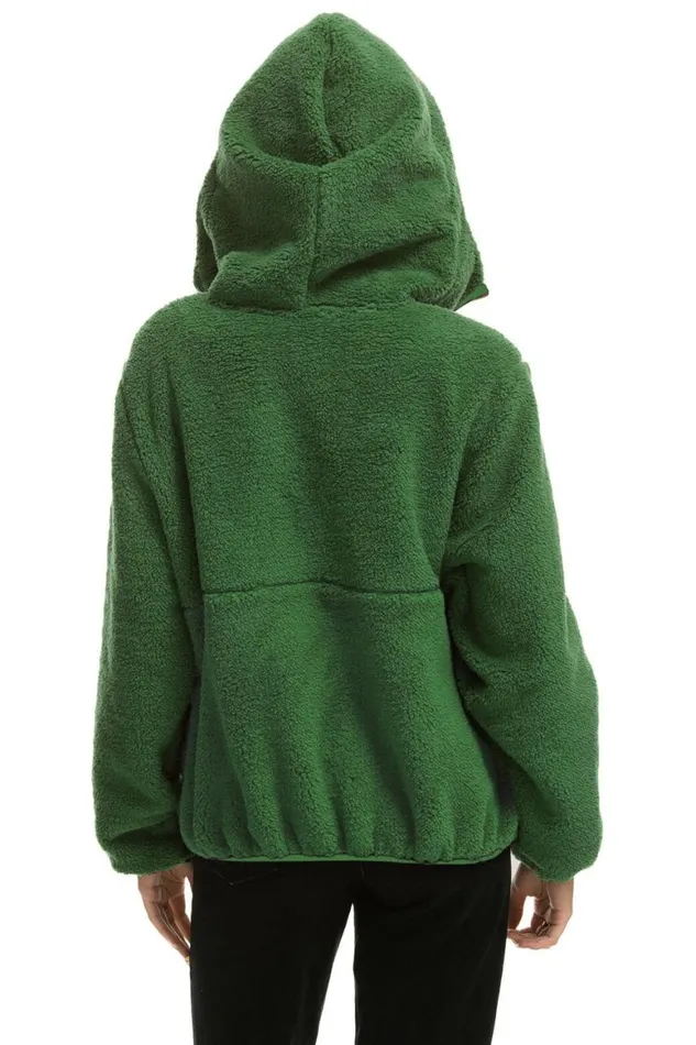 WomenMen Teddy Jackets Aviator Nation Teddy Unisex Hooded Half Zip Jacket 8211 Garden Green