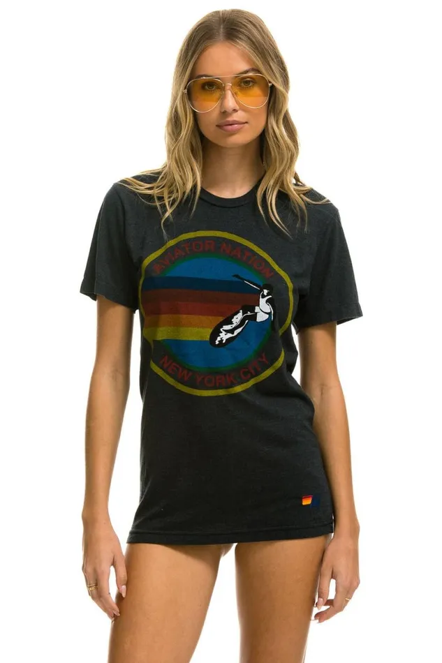 WomenMen Tees Aviator Nation Signature New York City Tee 8211 Charcoal