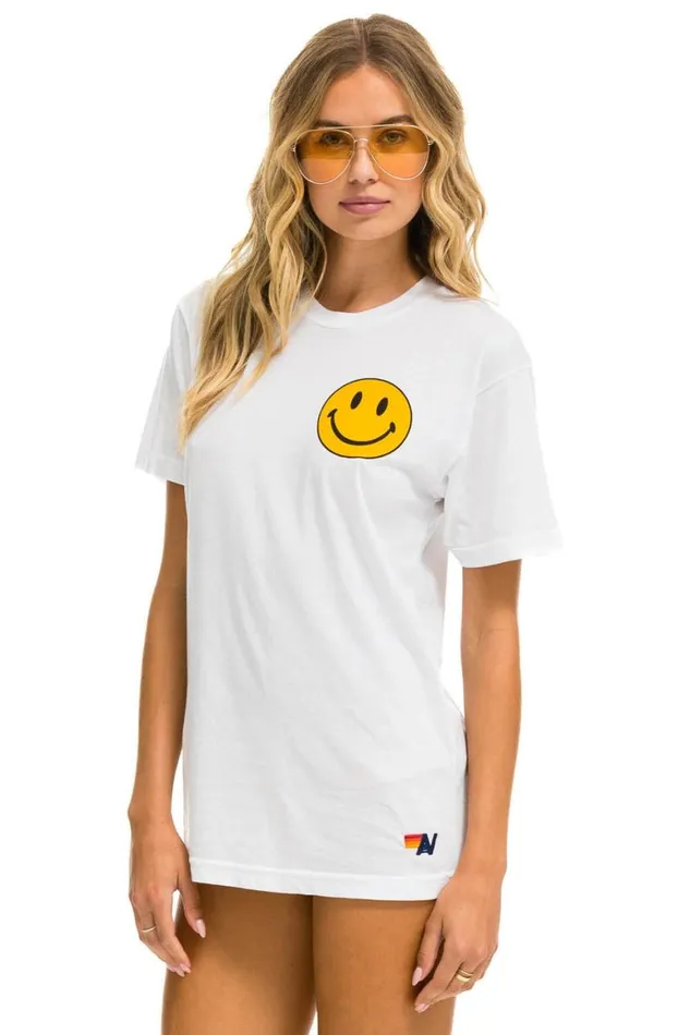 WomenMen Tees Aviator Nation Smiley 2 Crew Tee 8211 White
