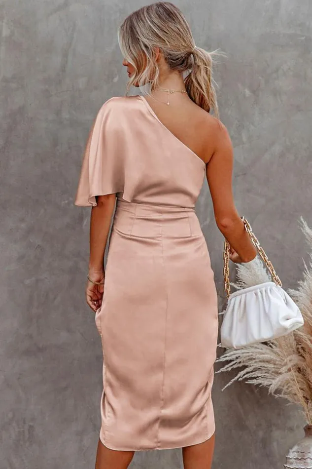 Women Midi Dresses Cupshe Ramla Column Oneshoulder Pink Dress Pink