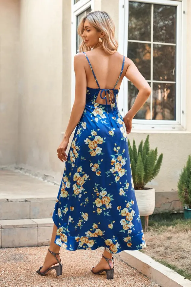 Women Midi Dresses Cupshe Sahara Floral Ruffle Tie AShape Dress Multicolor