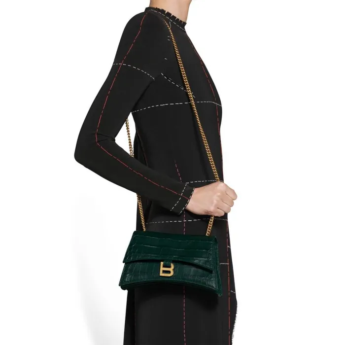 Women Mini Bags Balenciaga Crush Xs Chain Bag Crocodile Embossed In Forest Green