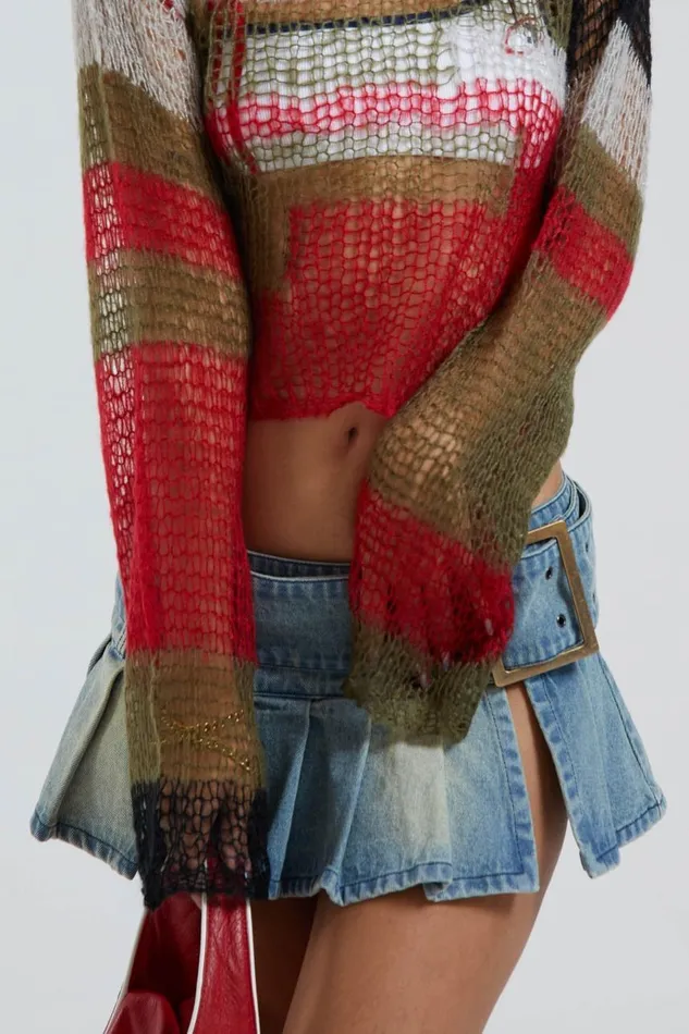 Women Multi Fine Knit Cropped Jumper Jaded London Knitwear