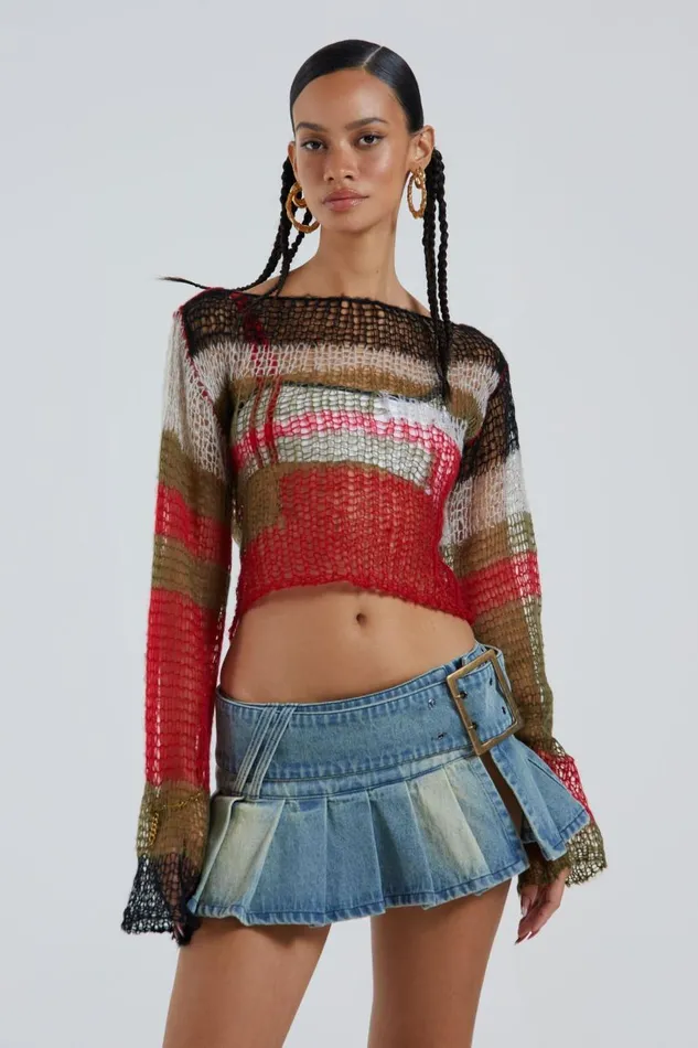 Women Multi Fine Knit Cropped Jumper Jaded London Knitwear