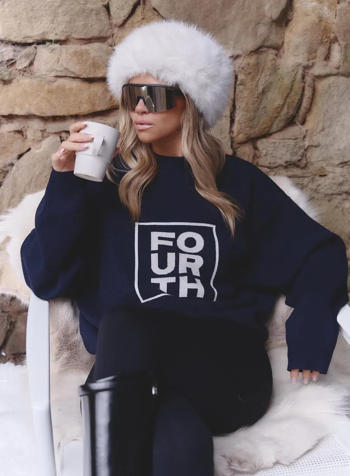 Women Navy Funnel Neck Branded Cropped Jumper Valene 4th and Reckless Hoodies and Sweatshirts