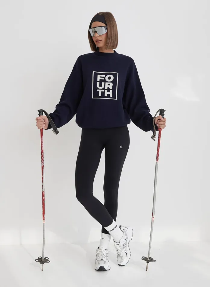 Women Navy Funnel Neck Branded Cropped Jumper Valene 4th and Reckless Hoodies and Sweatshirts