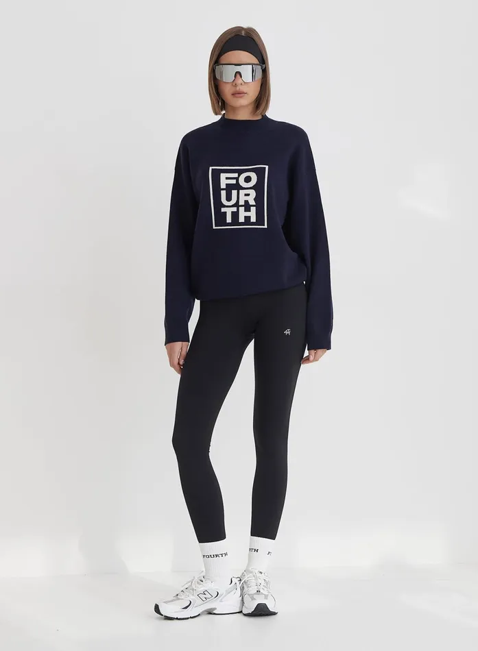 Women Navy Funnel Neck Branded Cropped Jumper Valene 4th and Reckless Hoodies and Sweatshirts