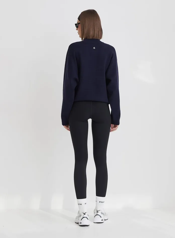 Women Navy Funnel Neck Branded Cropped Jumper Valene 4th and Reckless Hoodies and Sweatshirts