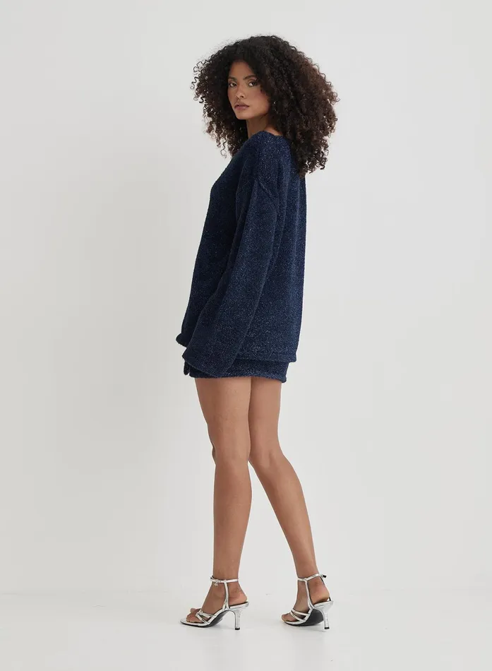 Women Navy Tinsel Knit Mini Skirt Ennis 4th and Reckless Knitwear