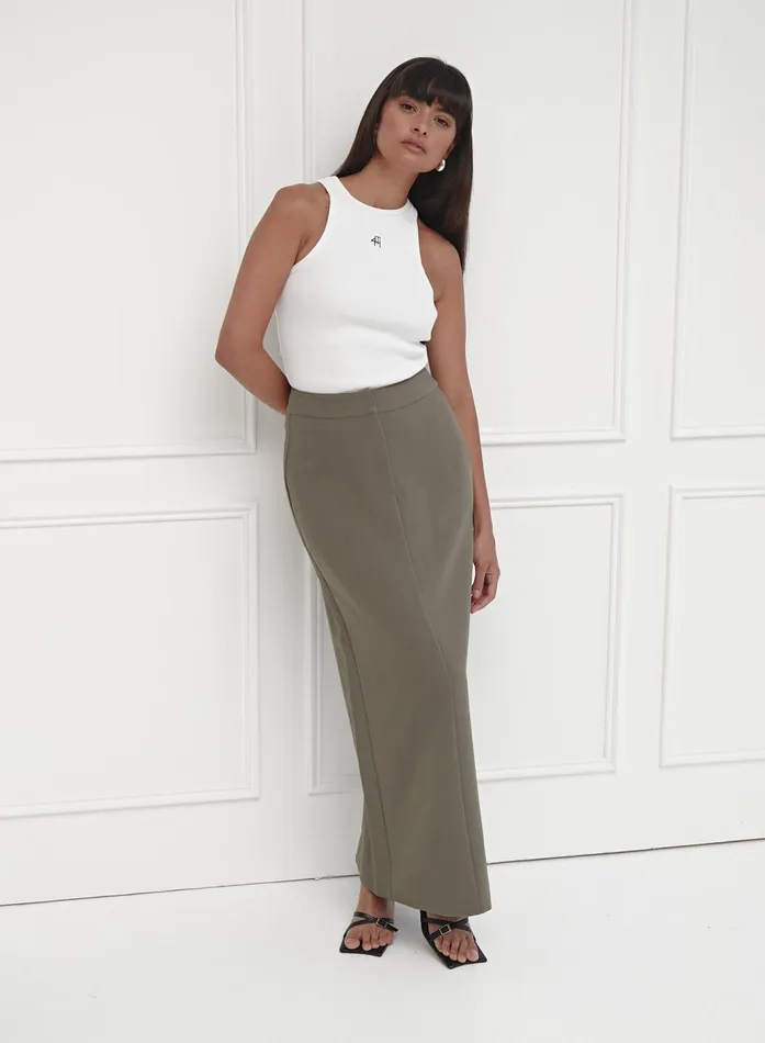 Women Olive Green Tailored Midaxi Skirt 8211 Kennedy 4th and Reckless Skirts