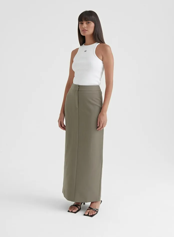 Women Olive Green Tailored Midaxi Skirt 8211 Kennedy 4th and Reckless Skirts